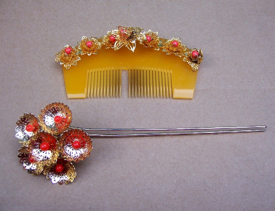 Vintage Japanese kanzashi geisha hair comb pin set eBay